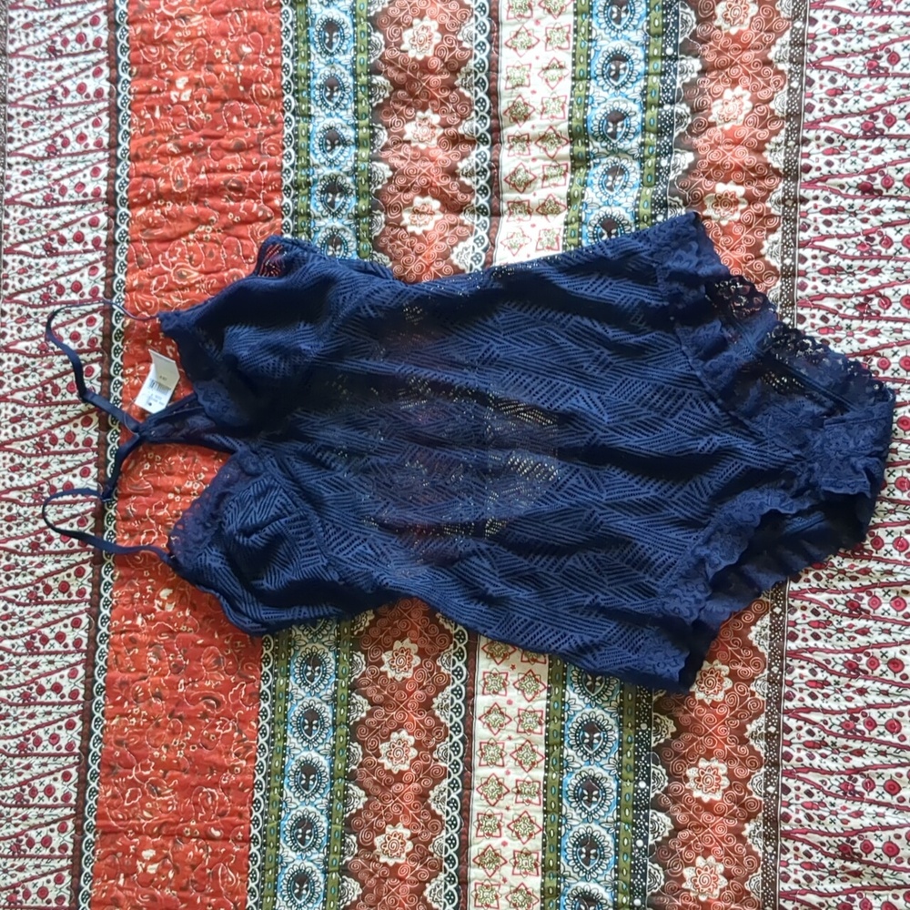 Aerie Pointelle Style Mesh Navy Bodysuit